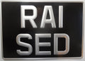 Vintage / Classic Car Number Plate – Black & Grey Raised Pressed Steel, Square 12" x 8.5"