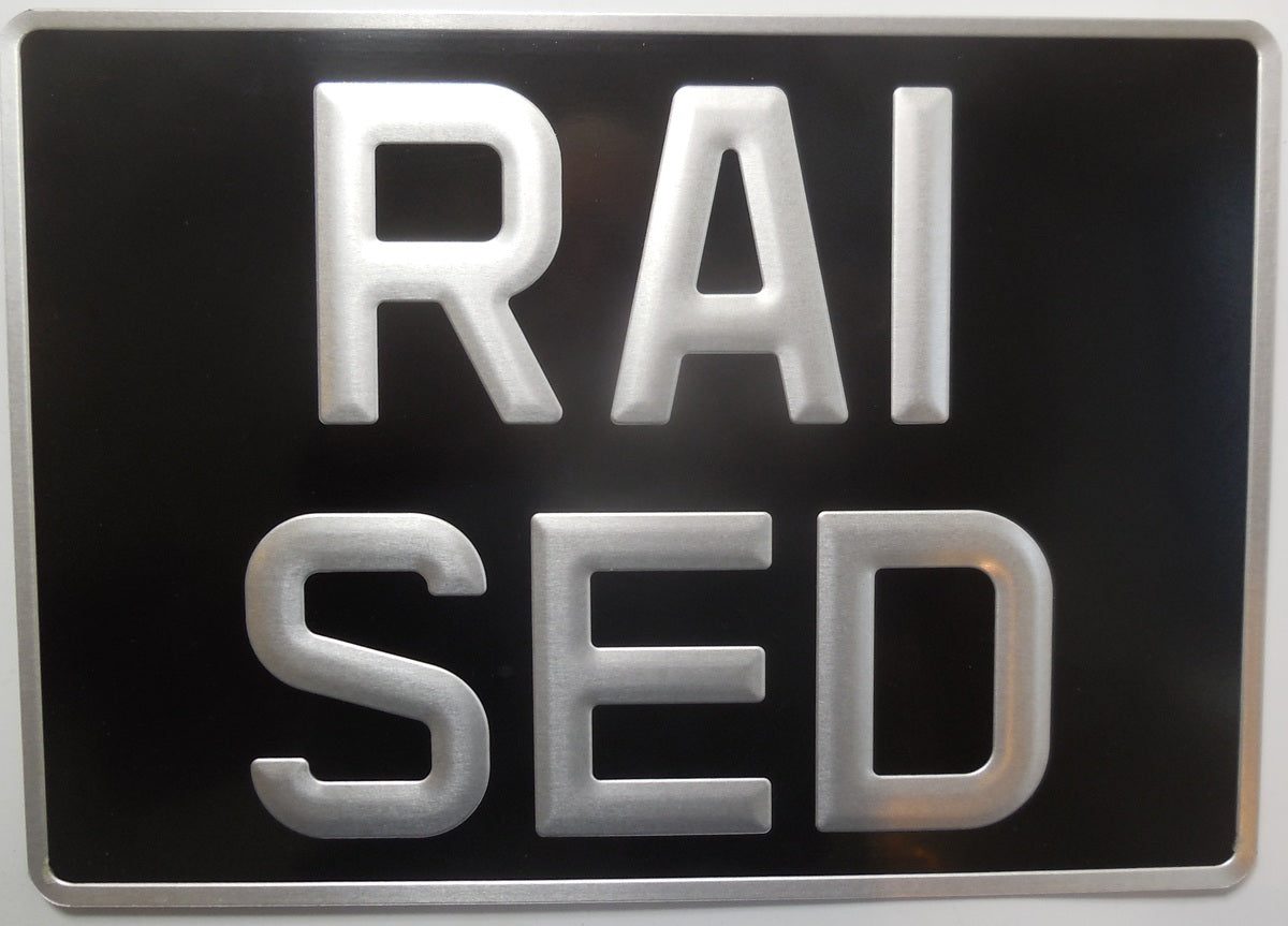 Vintage / Classic Car Number Plate – Black & Grey Raised Pressed Steel, Square 12" x 8.5"